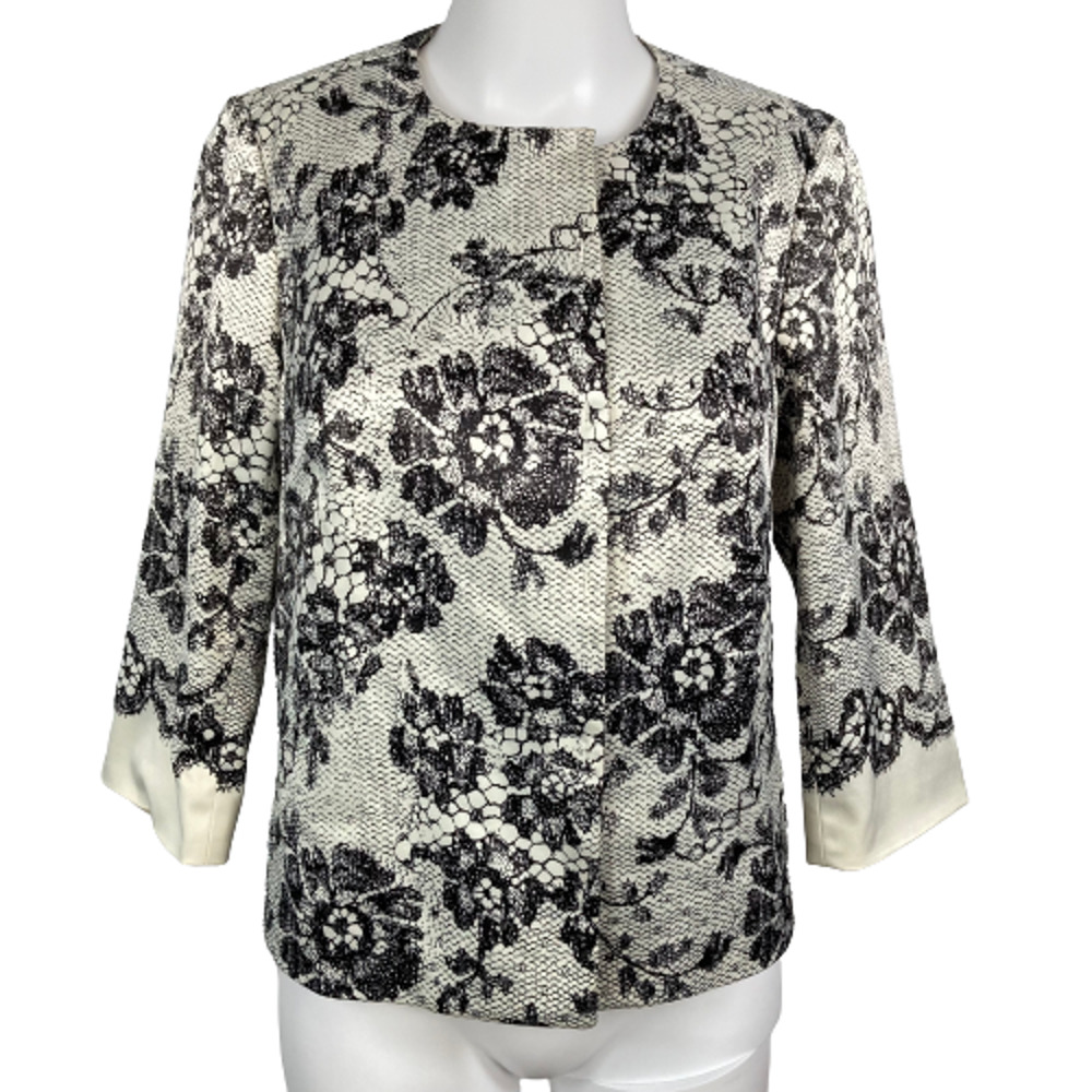 The Limited Scandal Collection Jacket Blazer Sz S Black White Floral Lace Print